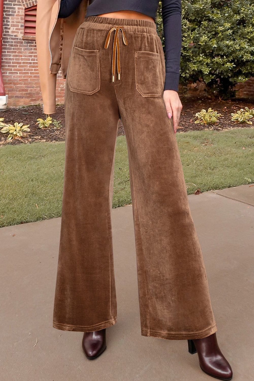 Straight Loose Drawstring Elastic High Waist Fleece Pants