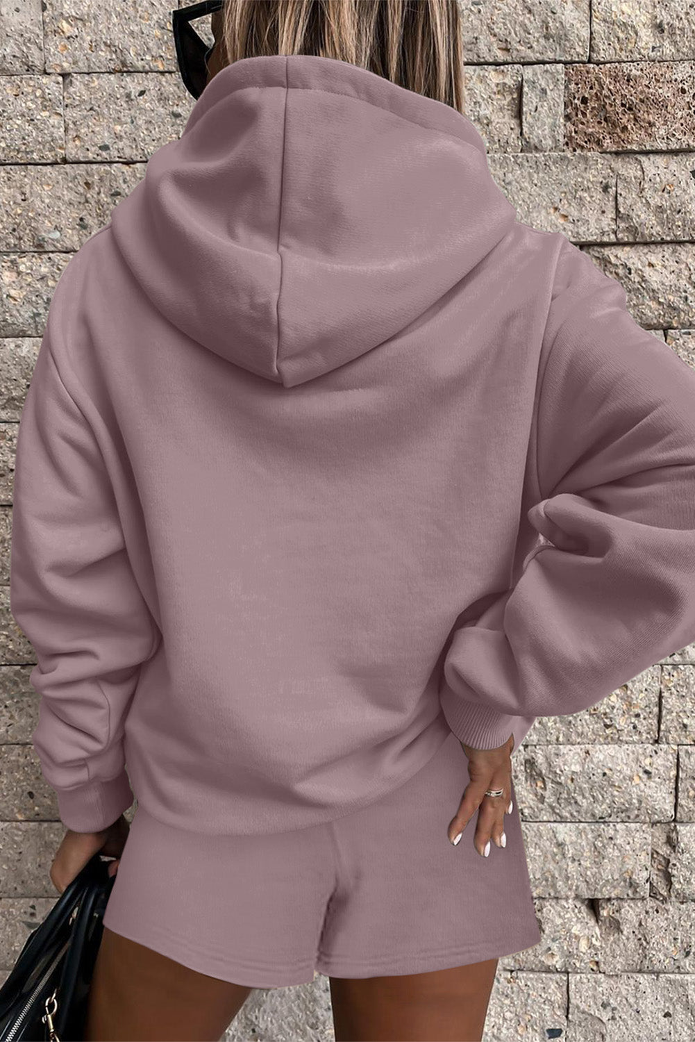 Button Drawstring Hooded Pullover and Casual Short Set