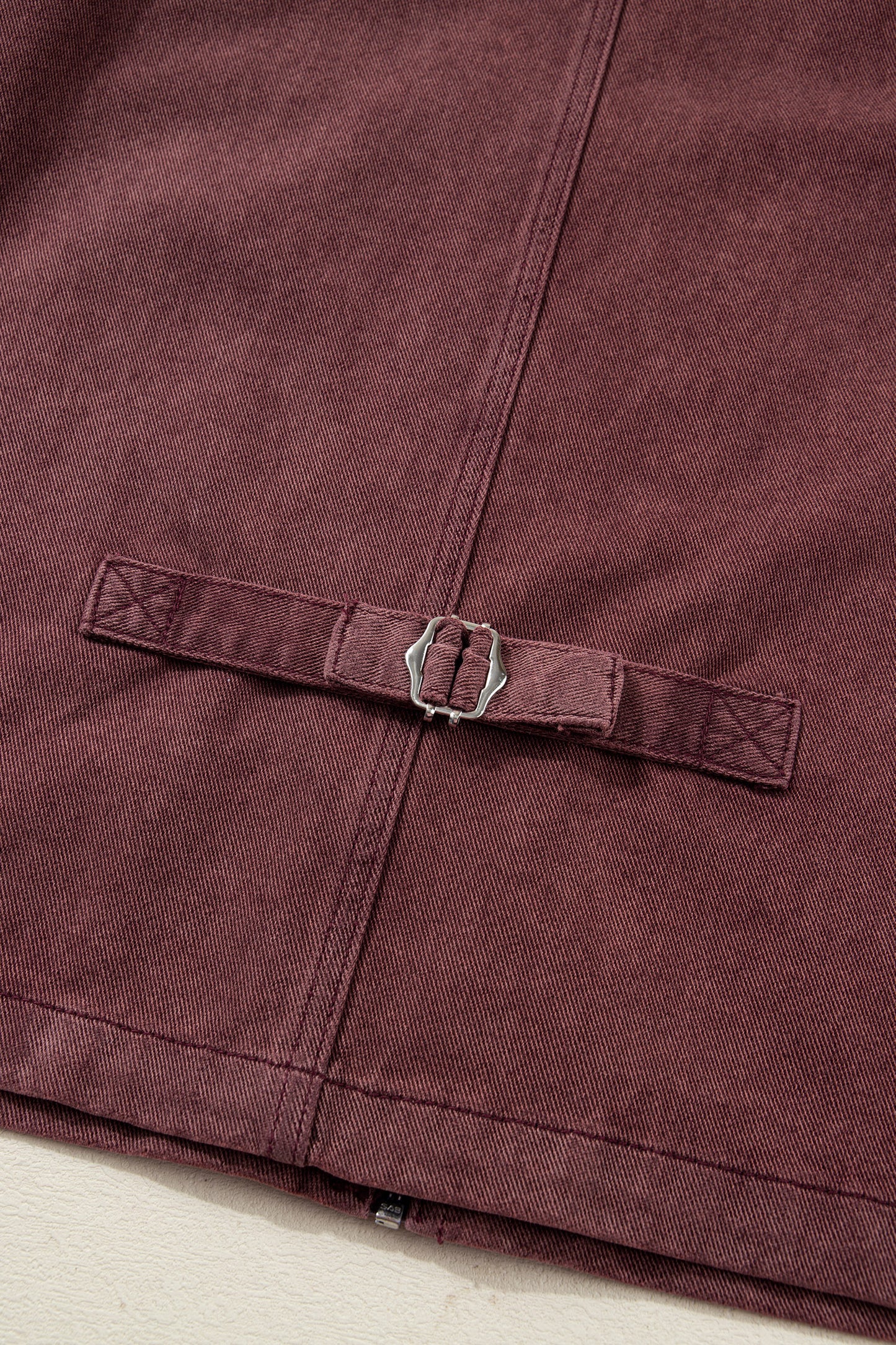 Corduroy Collar Denim Jacket - Zipped Front Coffee Brown