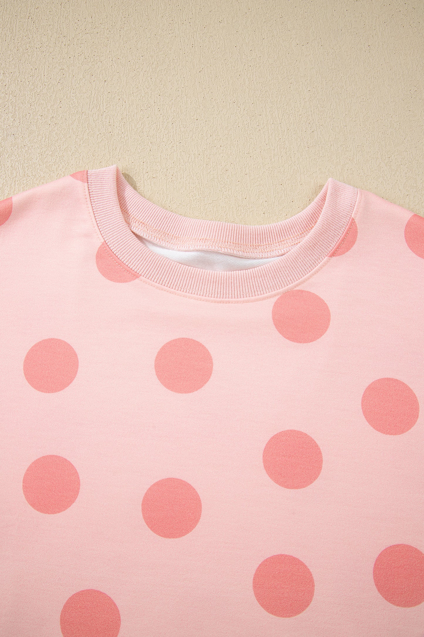 Polka Dot Print Drop Shoulder Pullover & Drawstring Shorts Set