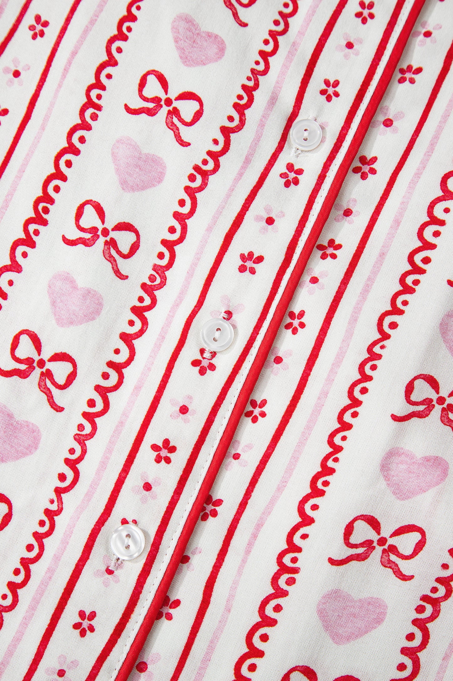 Bow Heart Print Ribbon Decor Short Pajama Set - Red