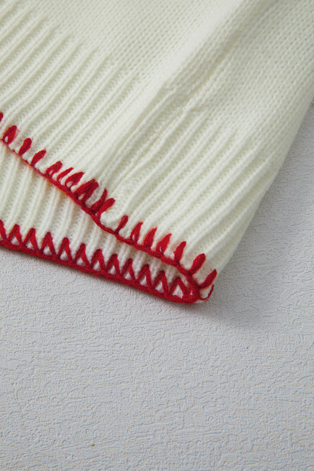 Bow Pattern Contrast Trim Christmas Loose Graphic Sweater