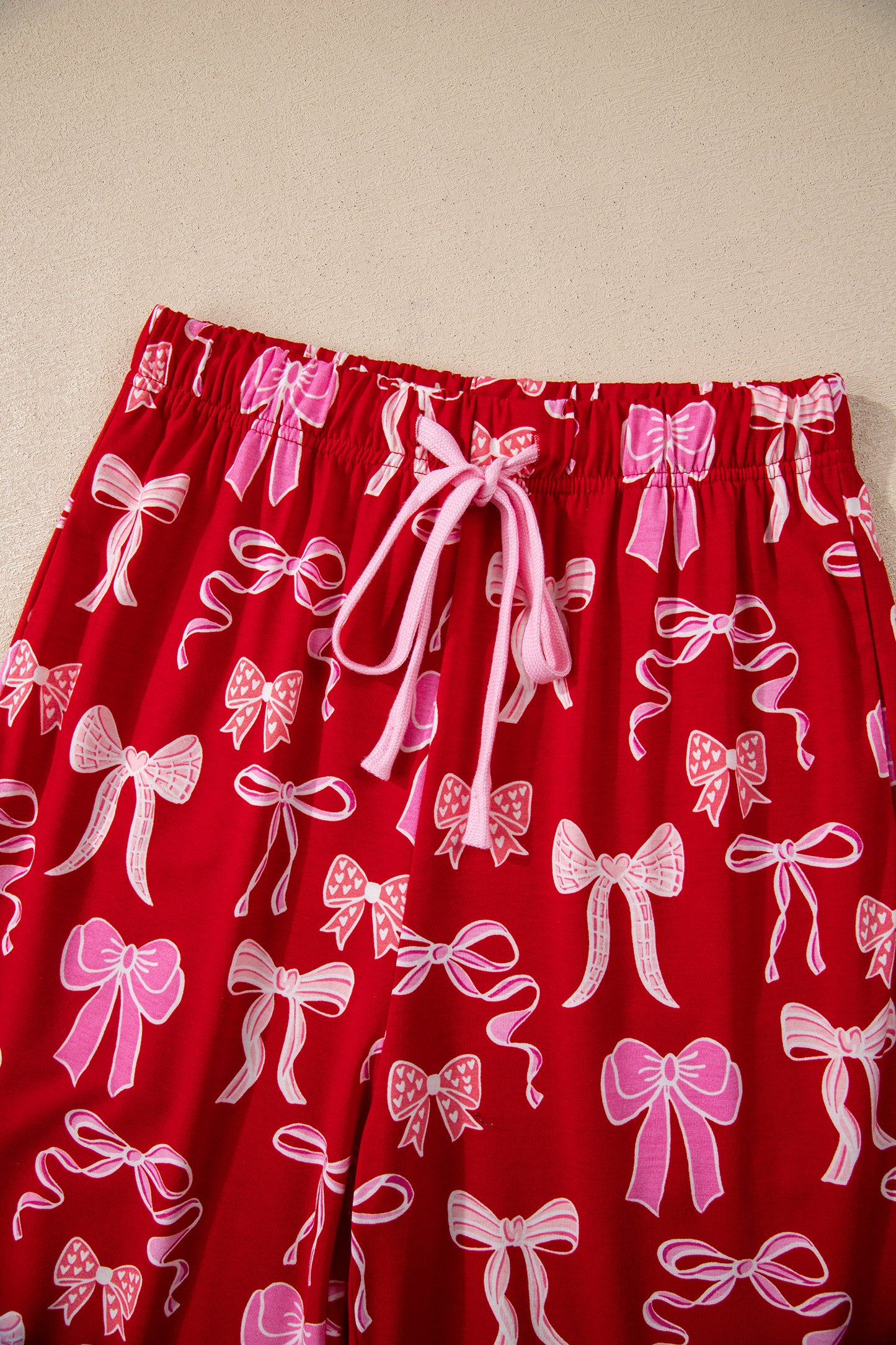 Sweet Bow Print Shirt Style Top & Long Pants Pajama Set