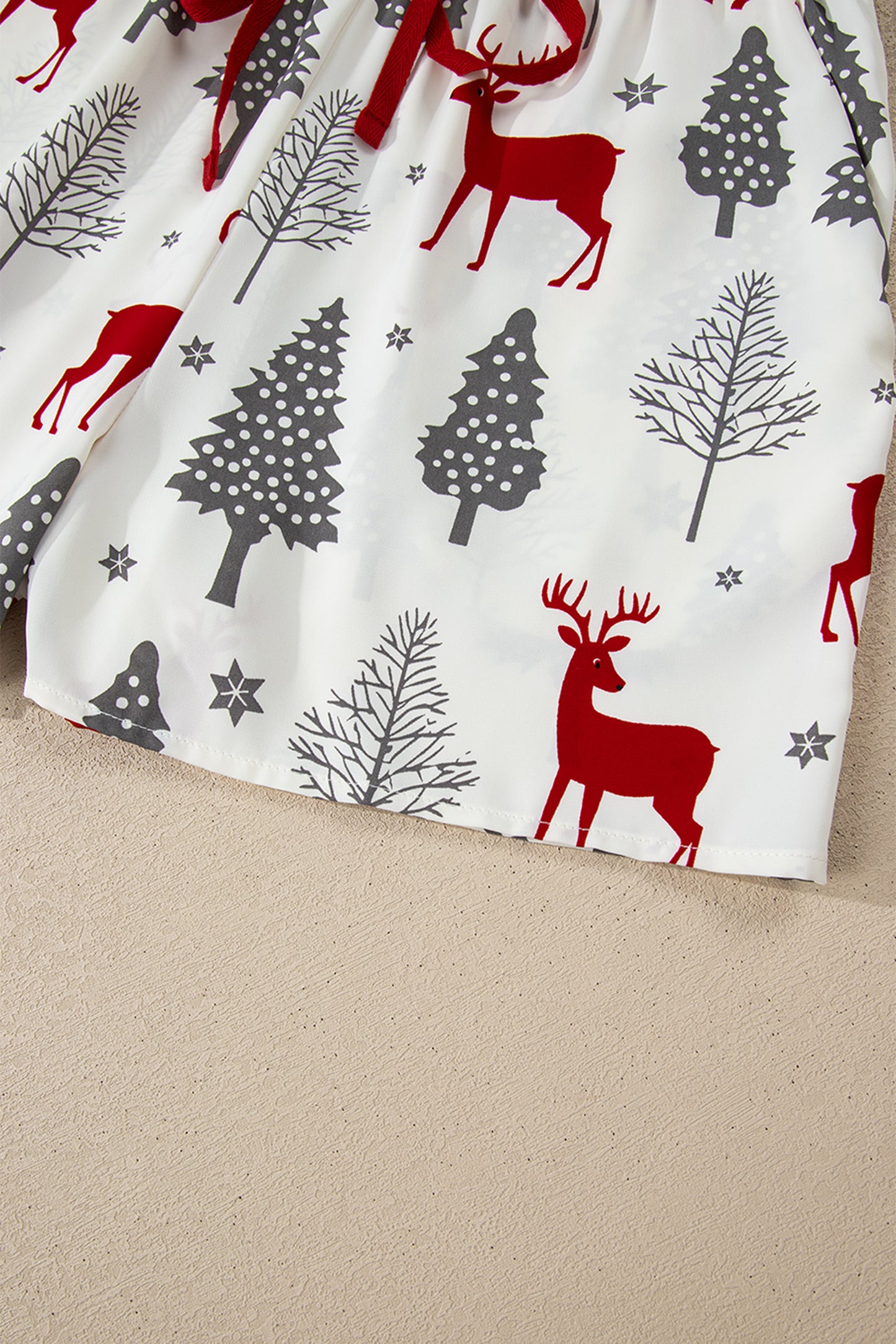 Christmas Print Velvet Trim Bow Knot Pajama Short Set