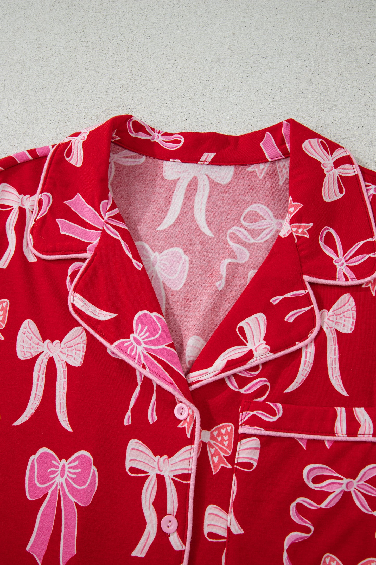 Red Sweet Bow Print Ruffled Short Sleeve Pajama Set