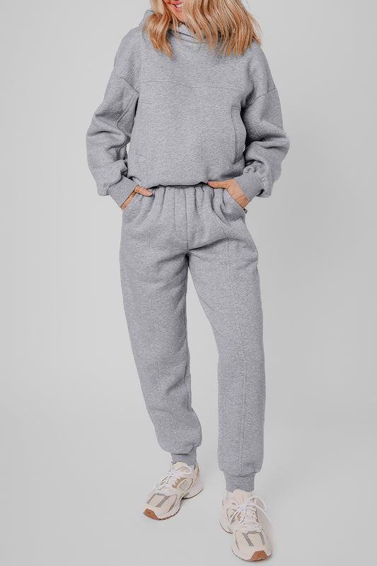 Solid Exposed Seams Hoodie and Joggers Activewear Set