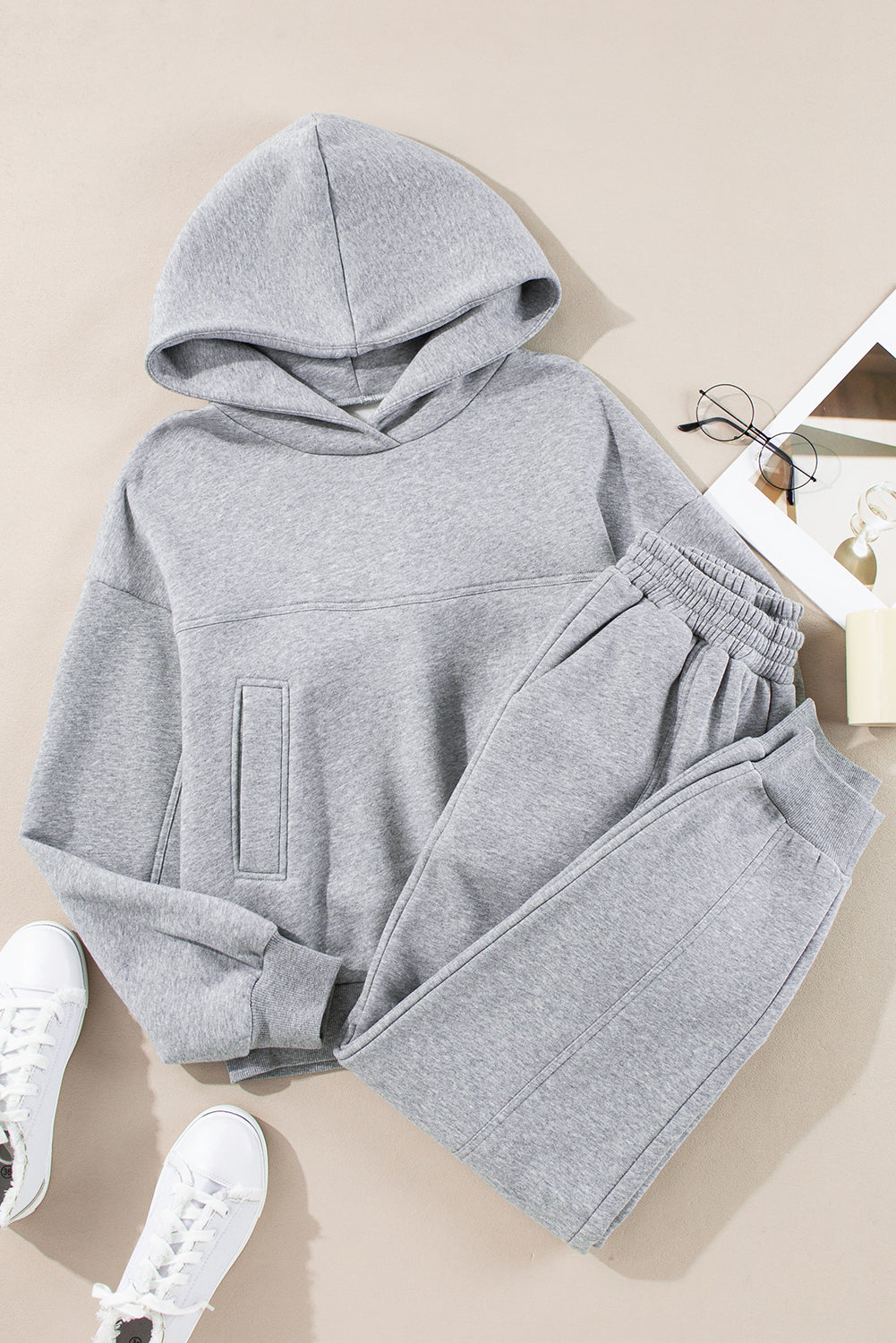 Solid Exposed Seams Hoodie and Joggers Activewear Set