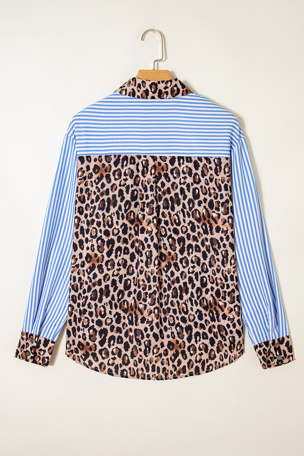 Striped Leopard Print Patchwork Button Up Shirt