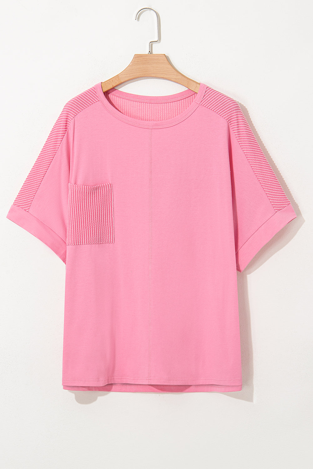 Corded Patchwork Pocketed Plus Size T Shirt