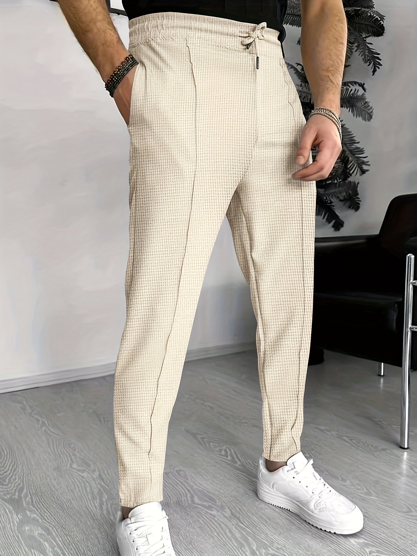 Men's Waffle Pattern Drawstring Sweatpants