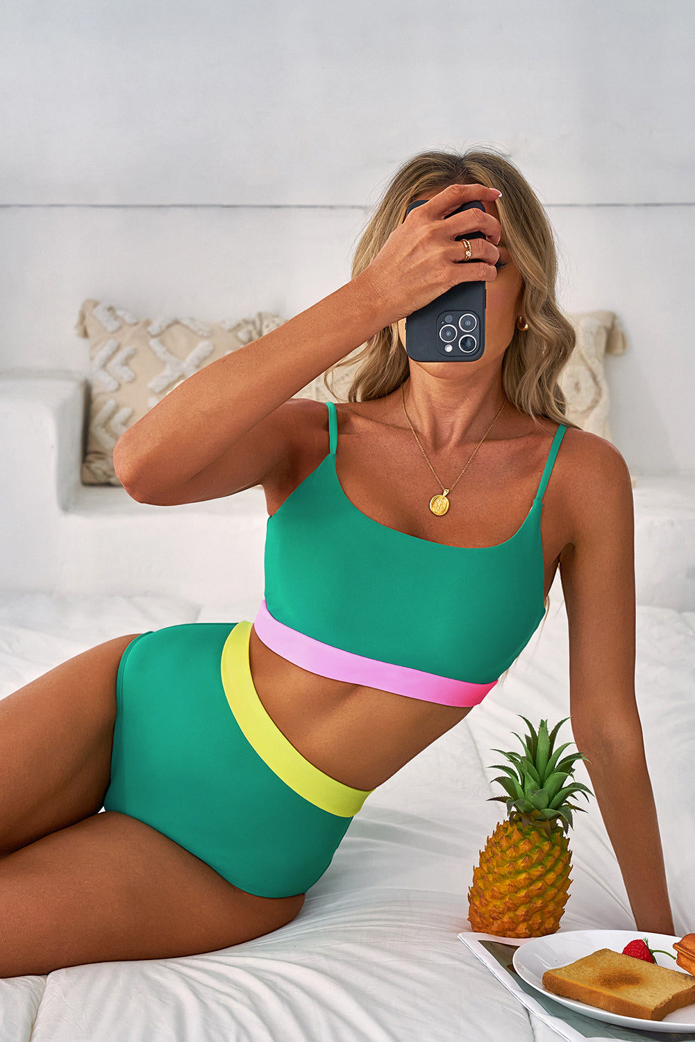 Contrast Trim Colorblock High Waisted Bikini