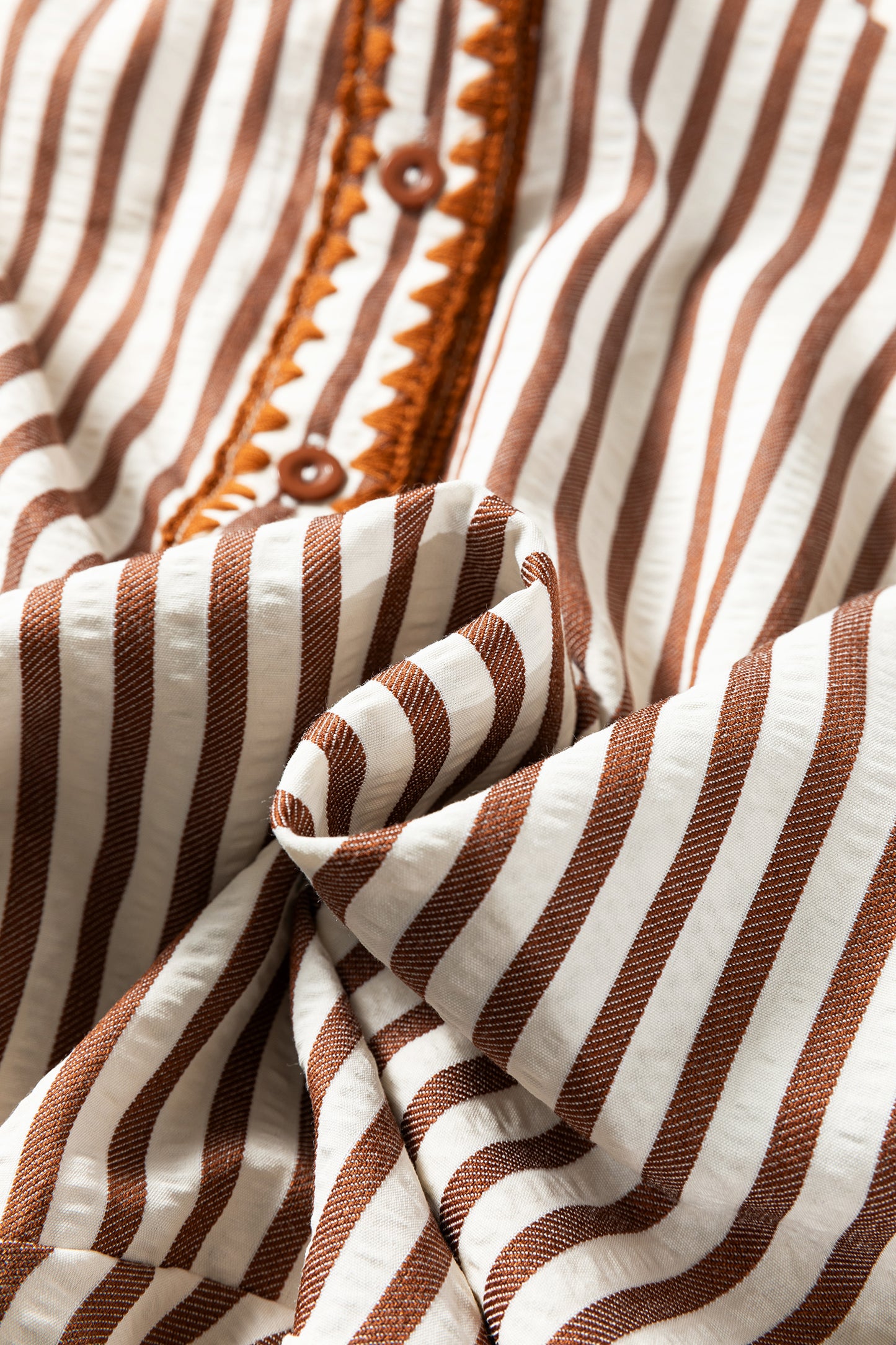 Stripe Shirt Collar Embroidered Trim Ruffle Hem Mini Dress