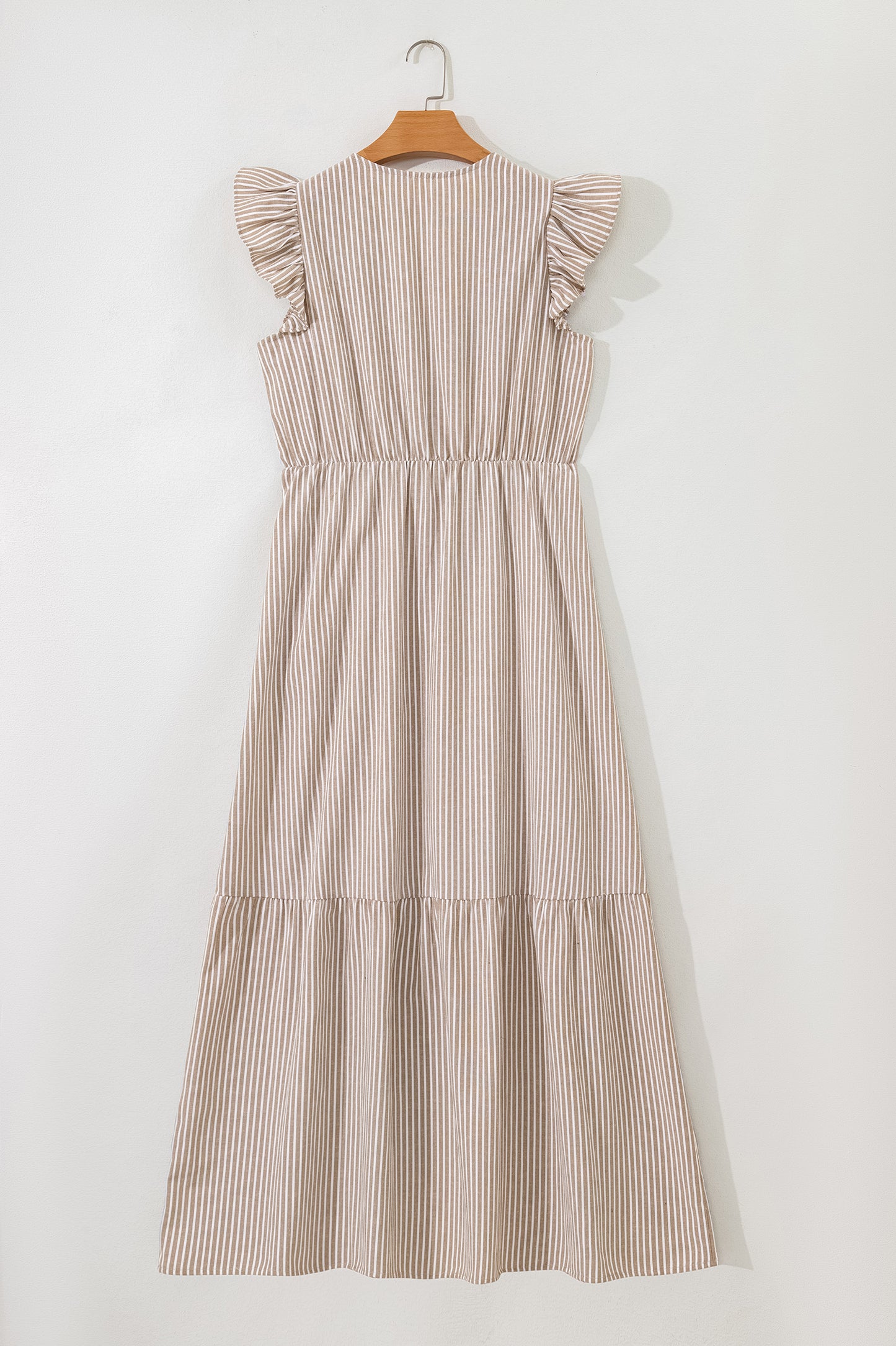 Striped Flutter Sleeve Button Front Maxi Dress