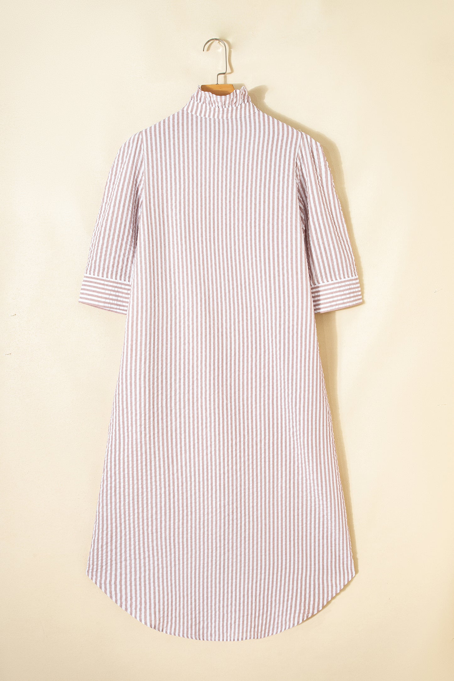 Stripe Frilled Collar Half Sleeve Shirt Maxi Dress