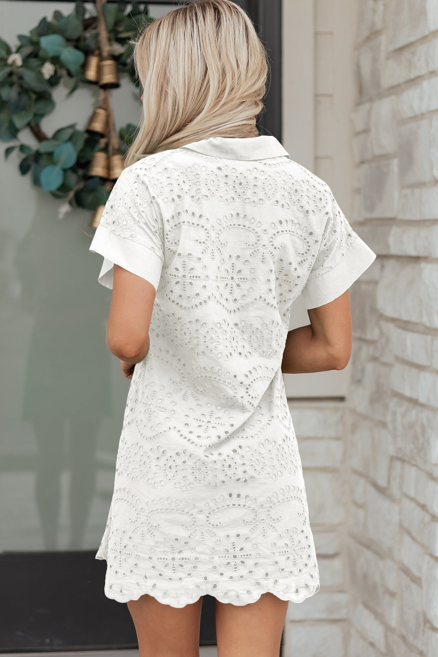Black Solid Color Eyelet Embroidered T Shirt Mini Dress