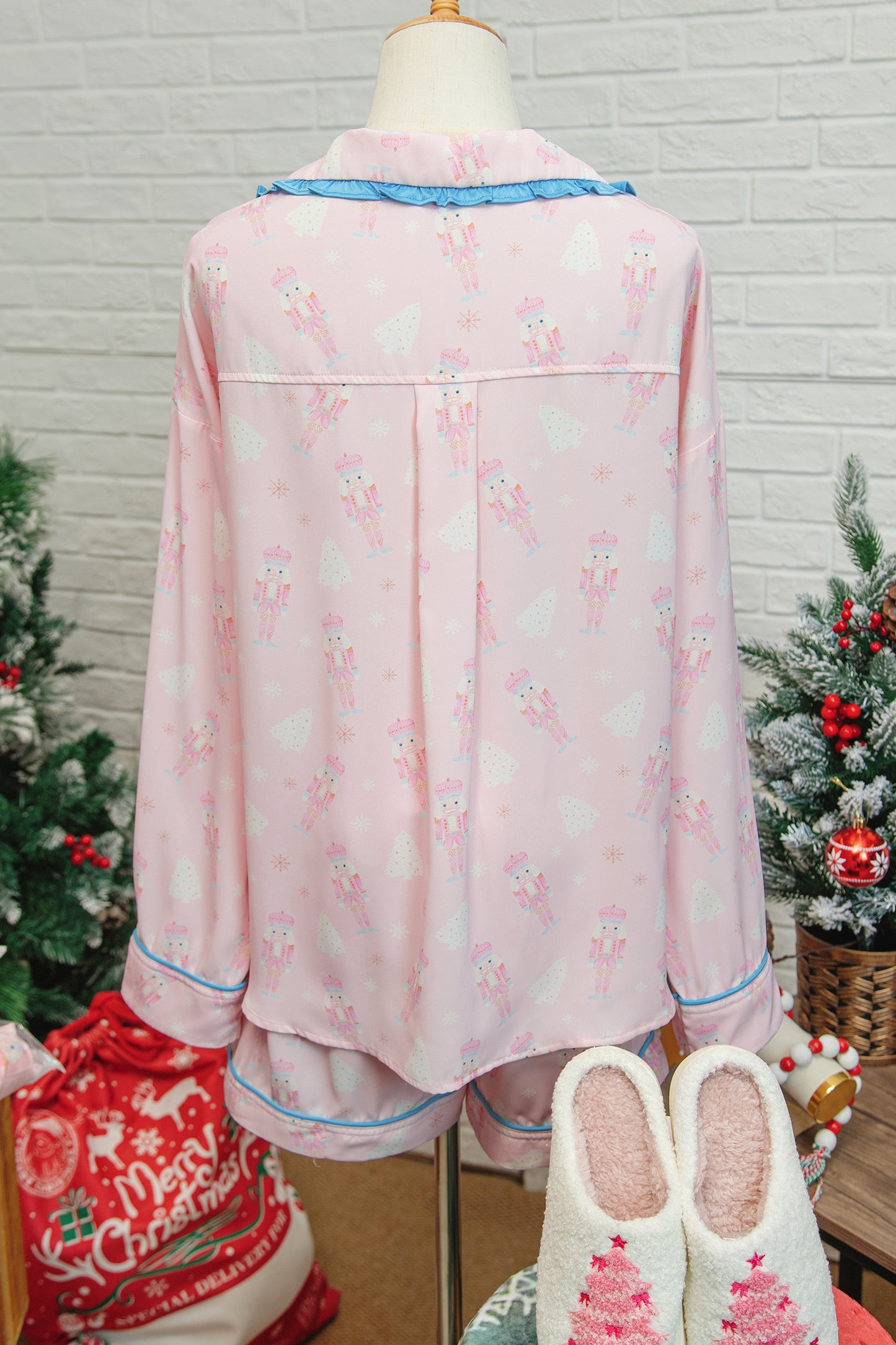 Bow Tie Front Christmas Nutcracker Pajama Set