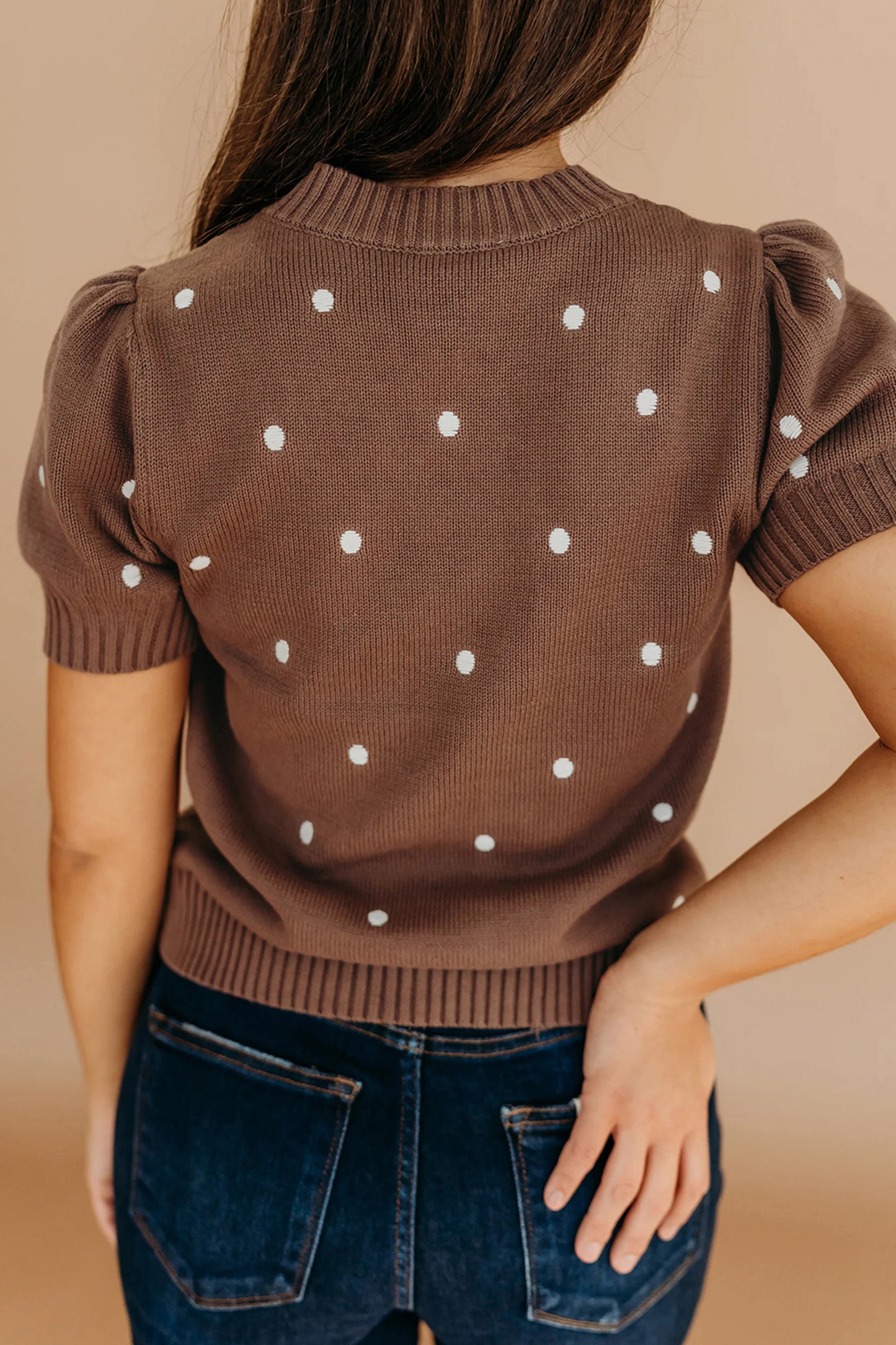 Elegant Polka Dot Bubble Short Sleeve Sweater
