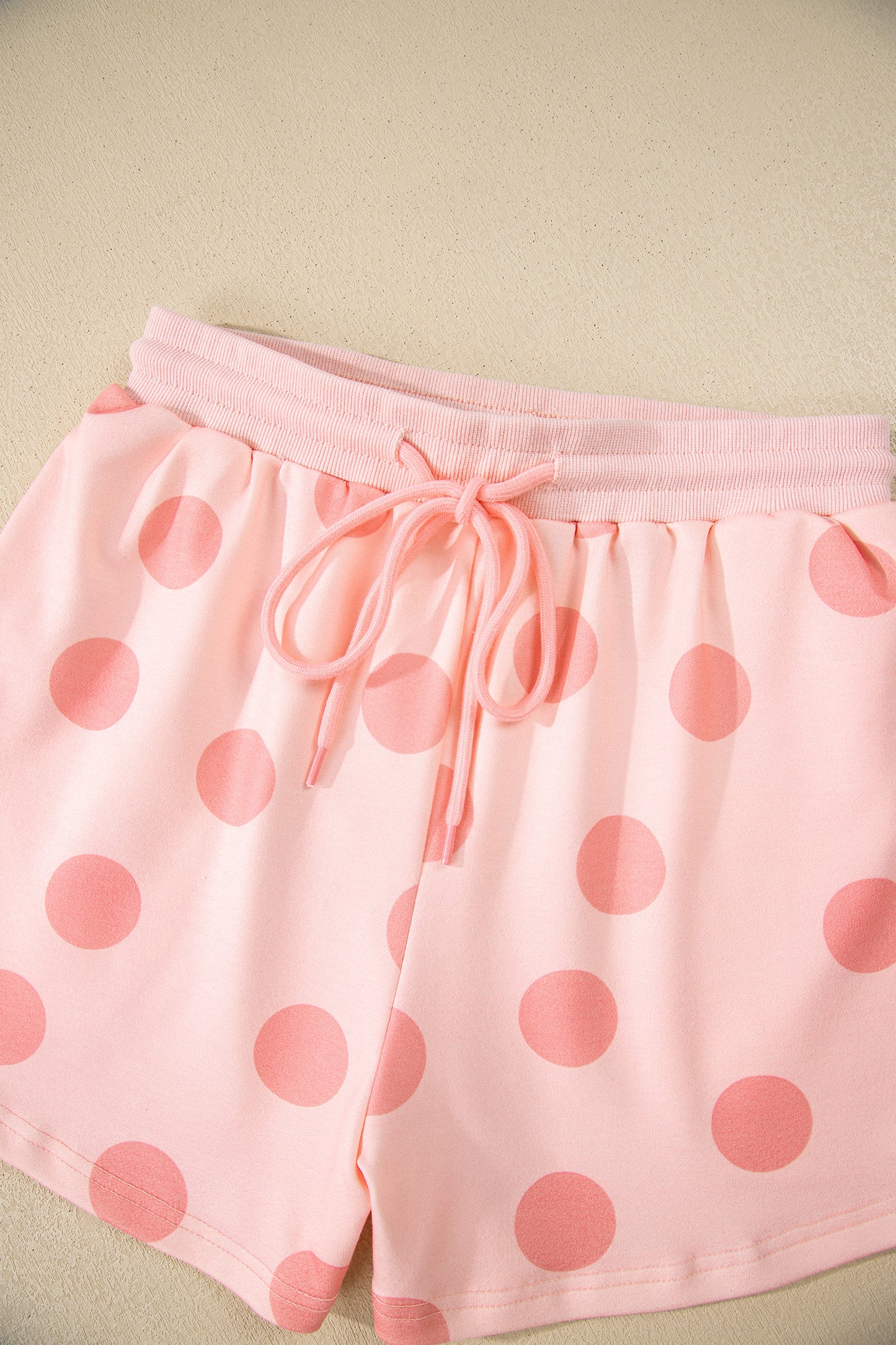 Polka Dot Print Drop Shoulder Pullover & Drawstring Shorts Set