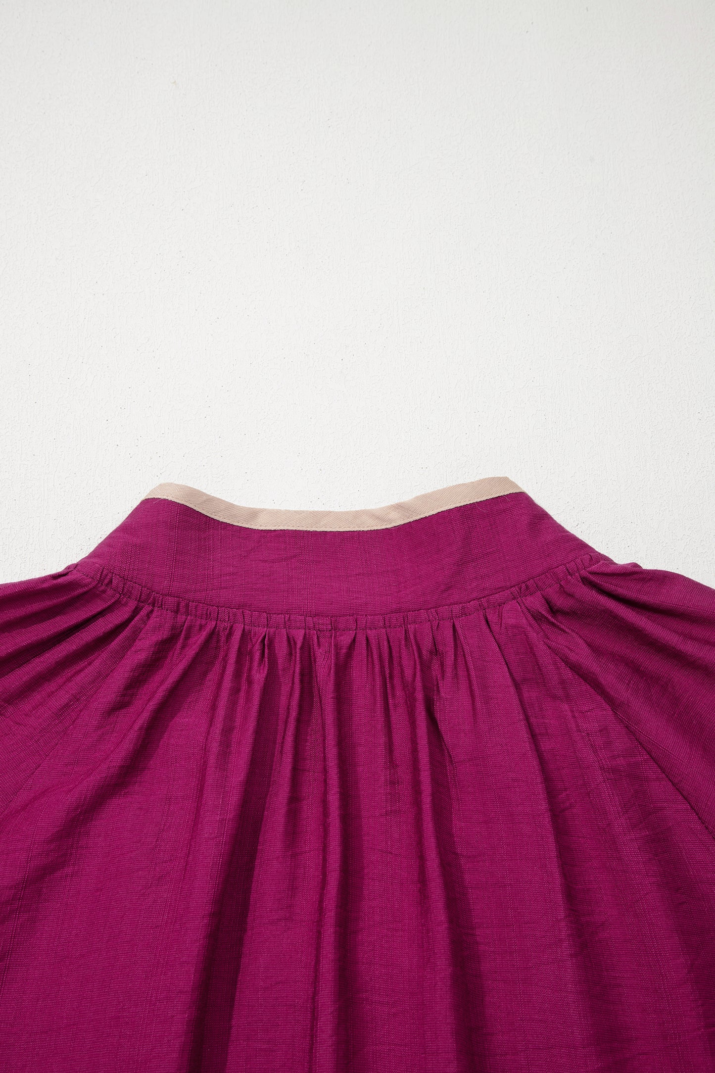 Contrast Trim Button V Neck Puffy Bracelet Sleeve Blouse - Plus Size