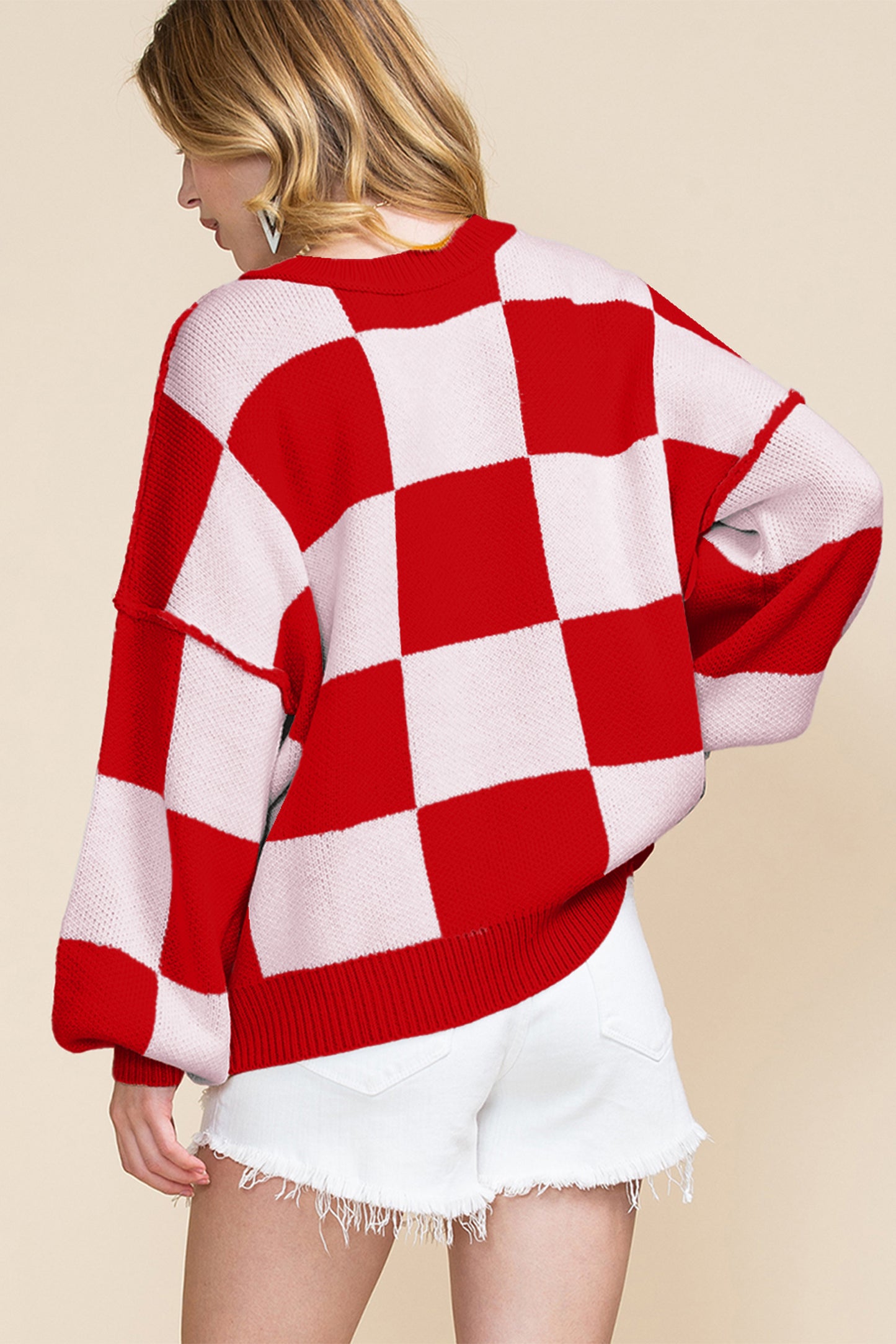 Checkered Bishop Sleeve Sweater