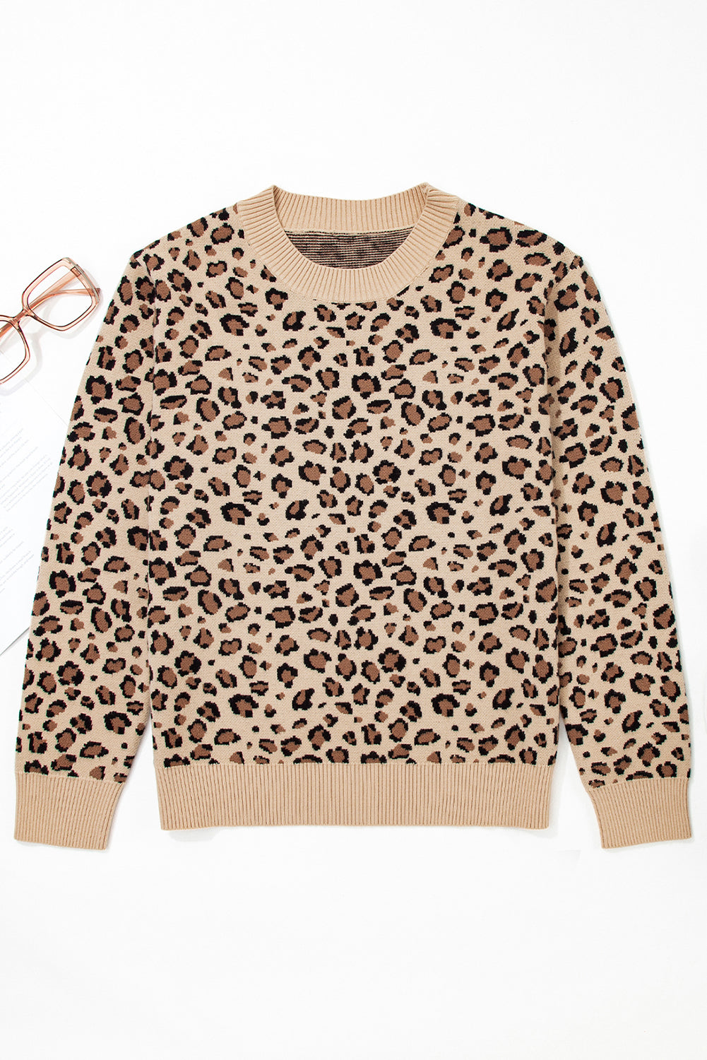 Leopard Print Dolman Sleeve Sweater - Khaki