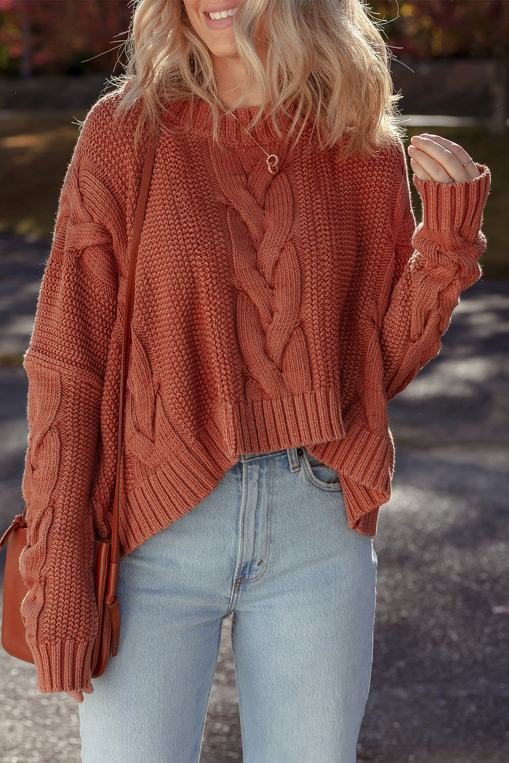 Chunky Fit Slouchy Textured Knit Sweater - Redwood Burl