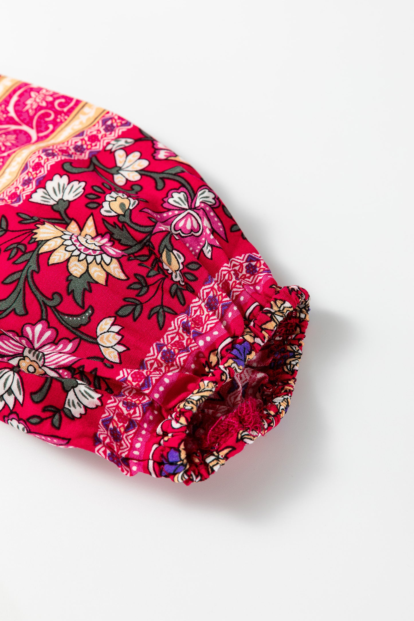 Floral Print Tassel Tie Front Long Sleeve Blouse