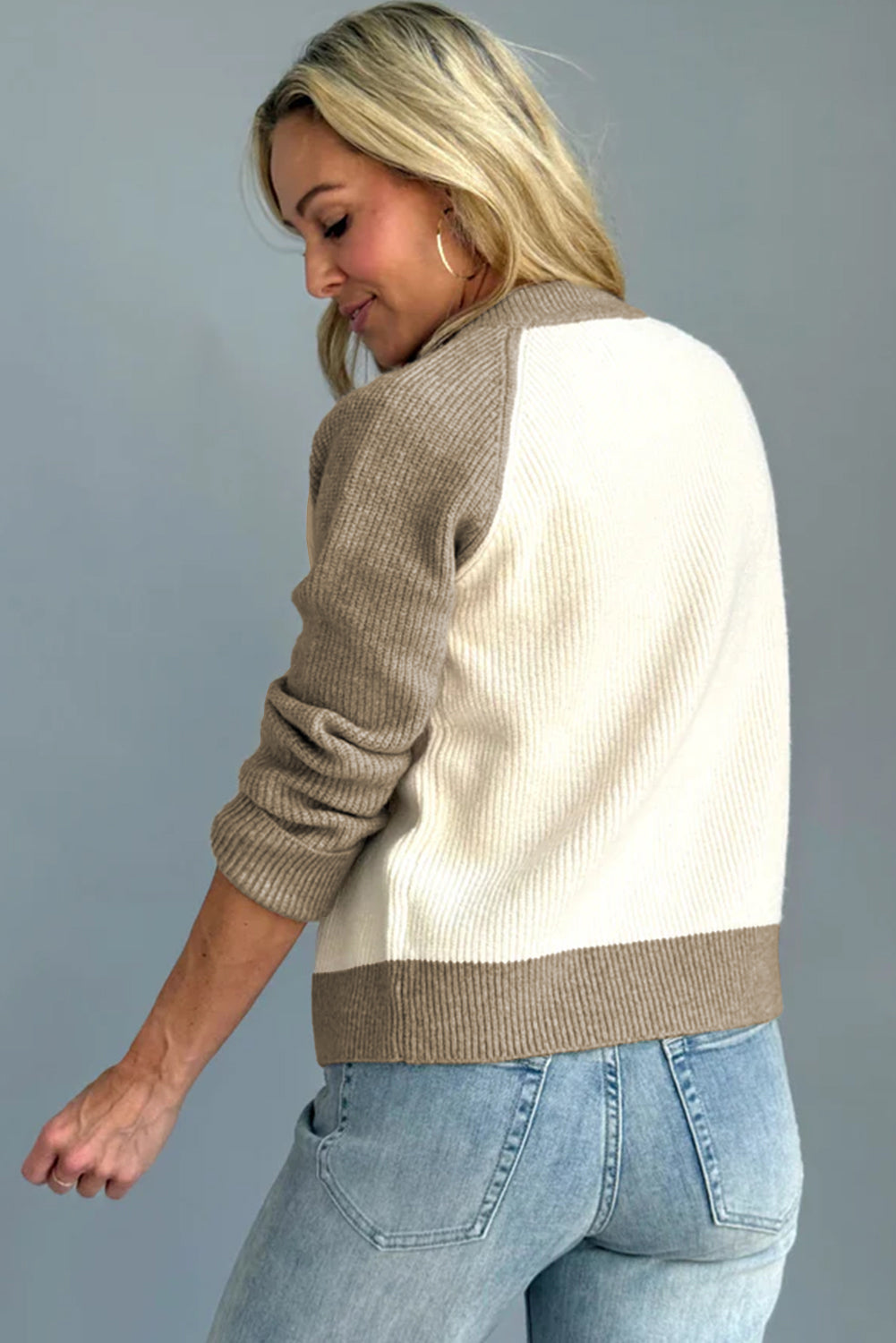 Color Block Ribbed Knit Button Down Sweater Cardigan