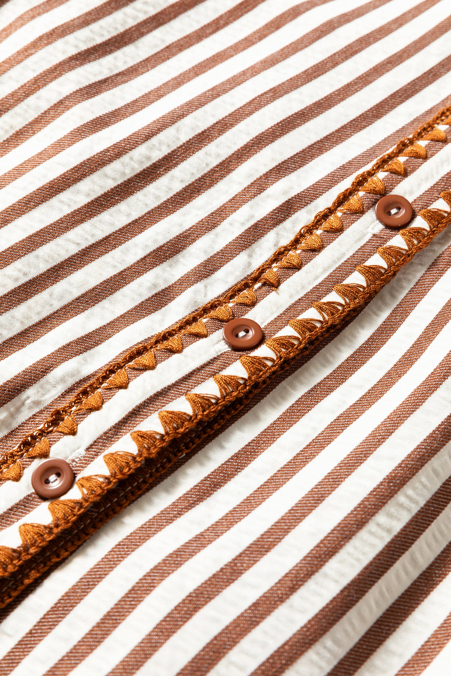 Stripe Shirt Collar Embroidered Trim Ruffle Hem Mini Dress