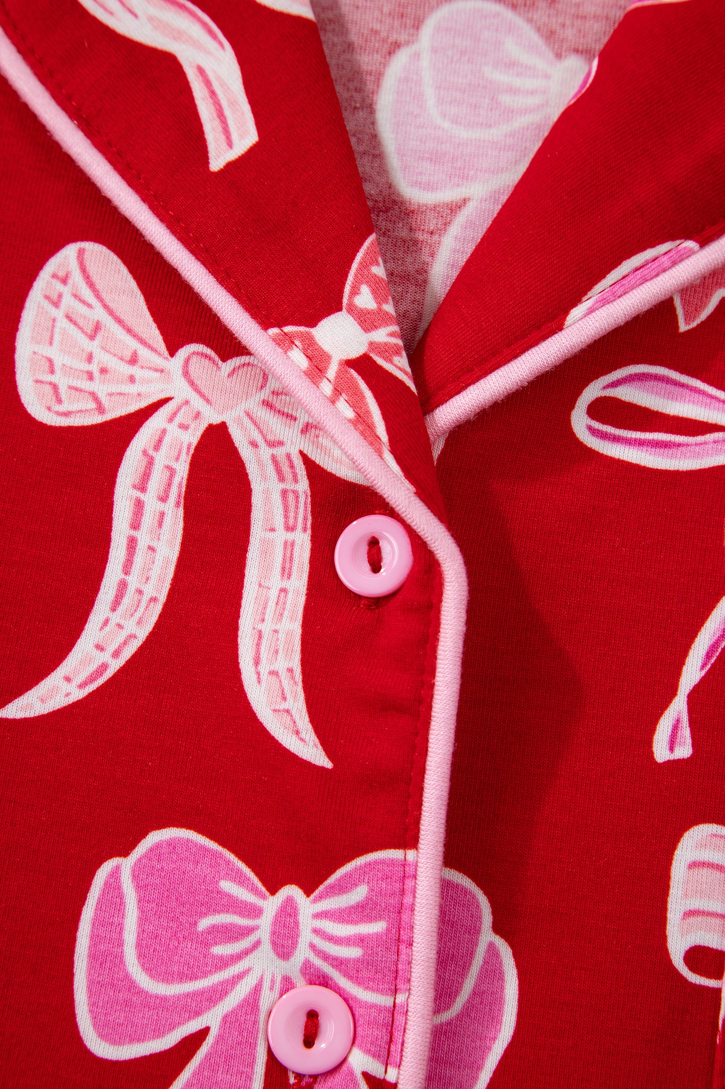 Sweet Bow Print Shirt Style Top & Long Pants Pajama Set