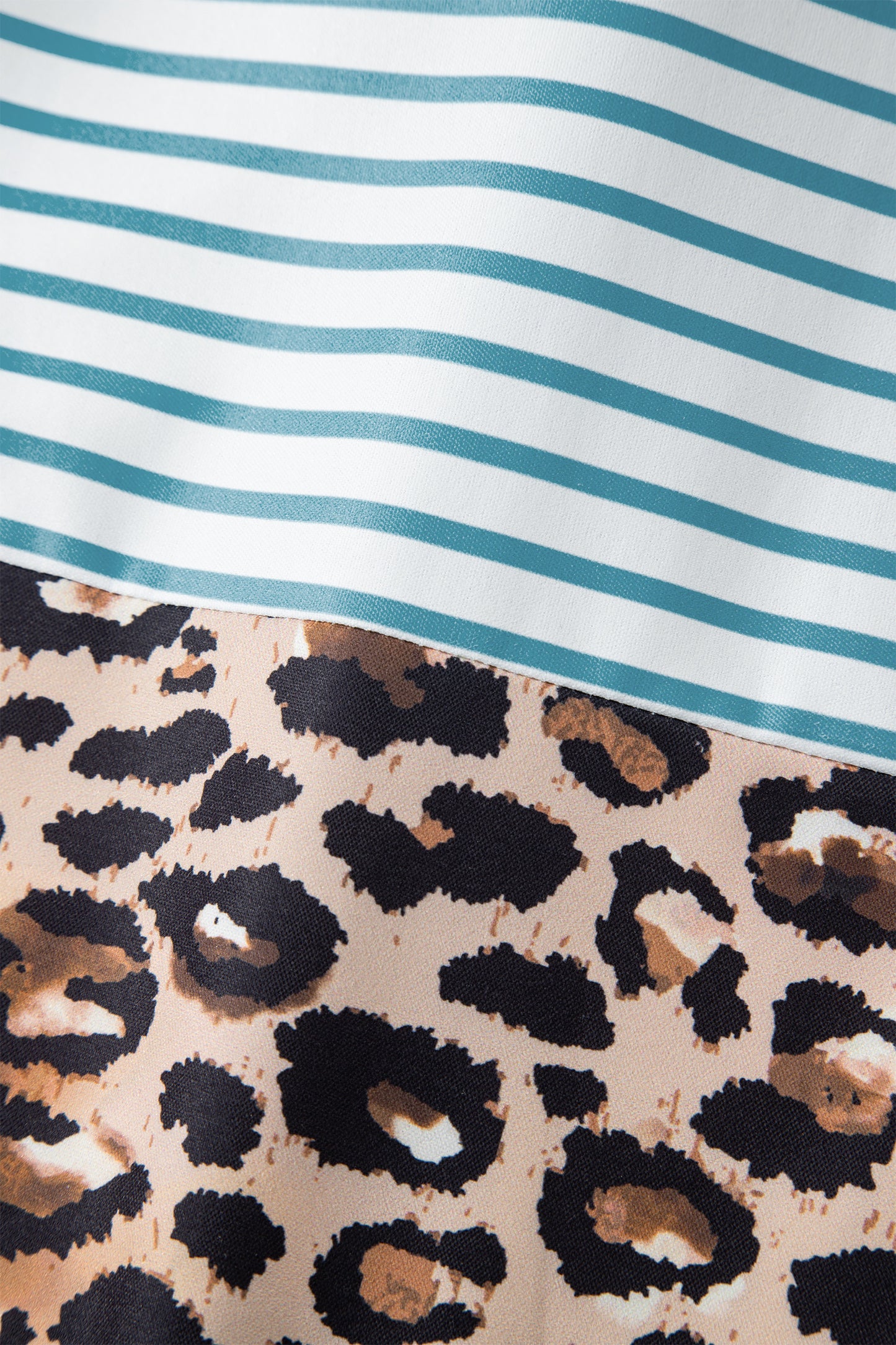 Stripe Contrast Leopard Patchwork Long Shirt Dress with Slits