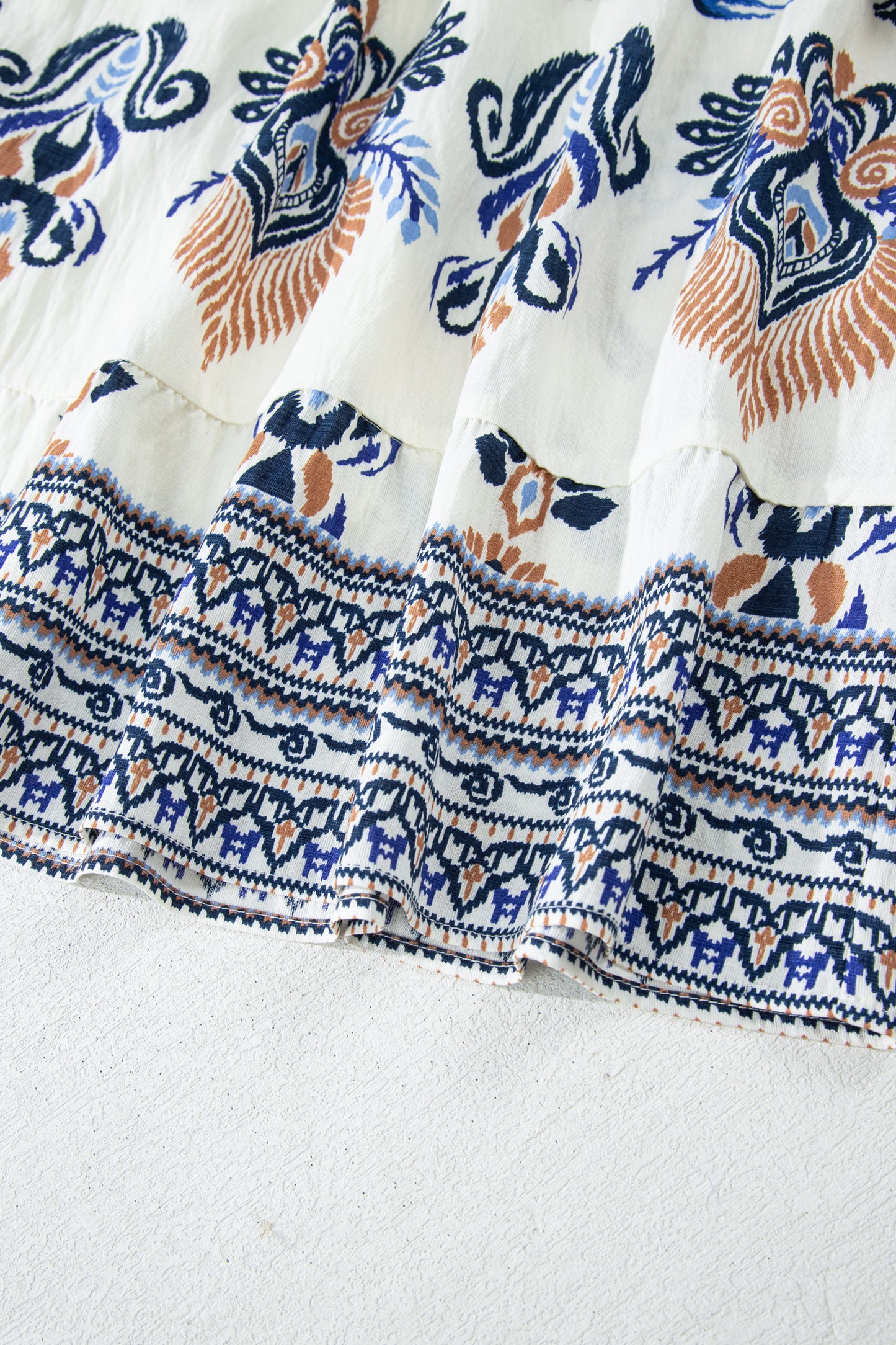 Sky Blue Boho Print Split Neck Long Sleeve Mini Dress