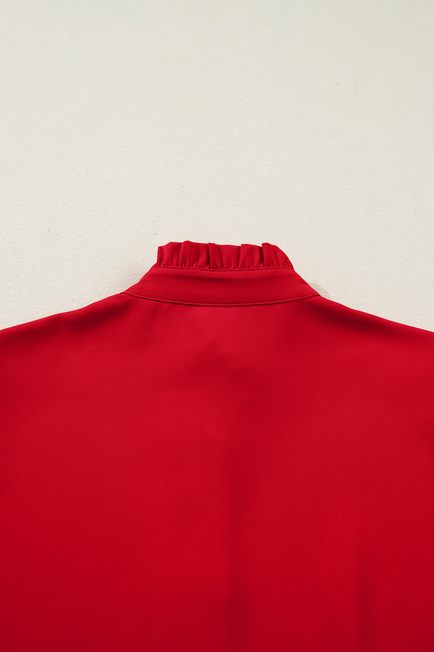 Fiery Red Frilled Trim Button Up Pleated Long Sleeve Shirt