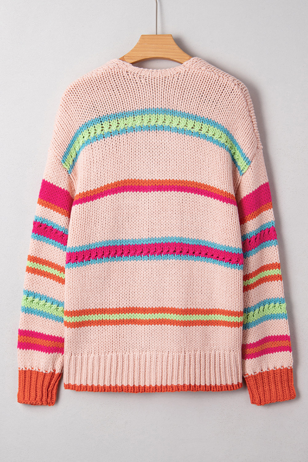 Open Front Striped Colorblock Knit Oversize Cardigan