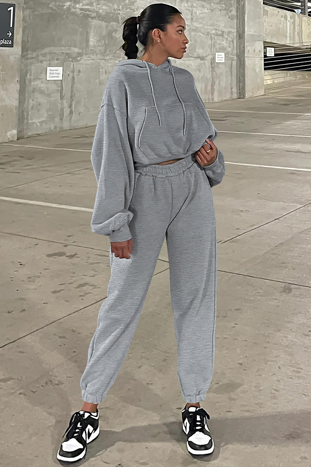 Solid Drop Shoulder Hoodie and Joggers Activewear Set