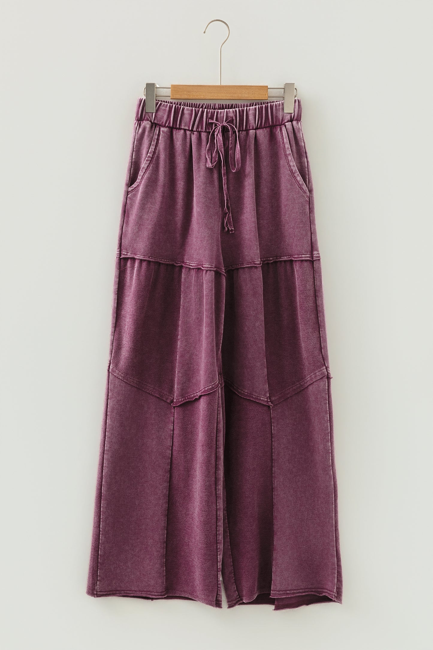 Mineral Wash Tiered Wide Leg Patchwork Drawstring Pants