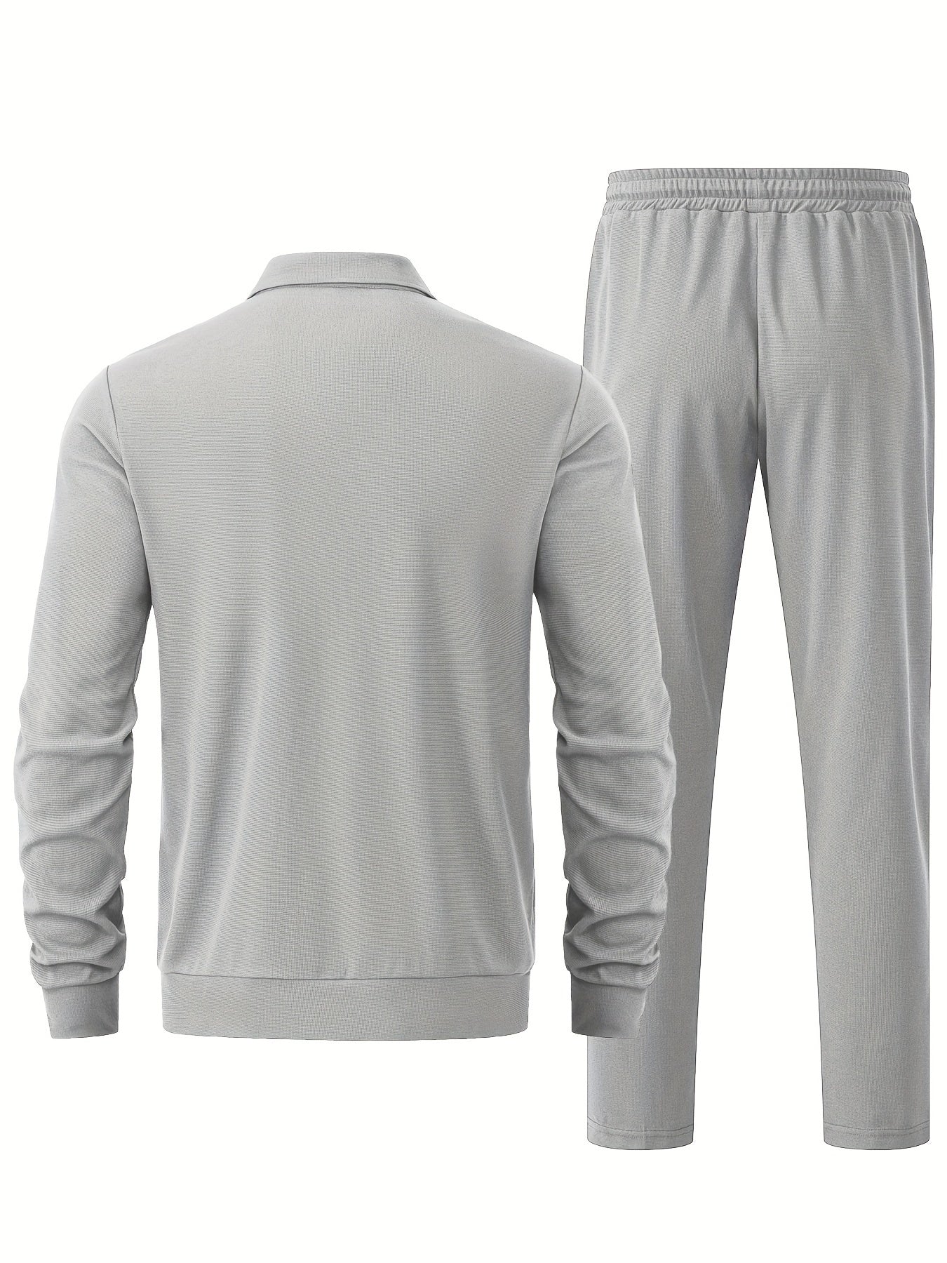 Men's Solid Waffle 2Pcs Athletic Outfit, Zip-up Jacket & Trousers Co ord Set