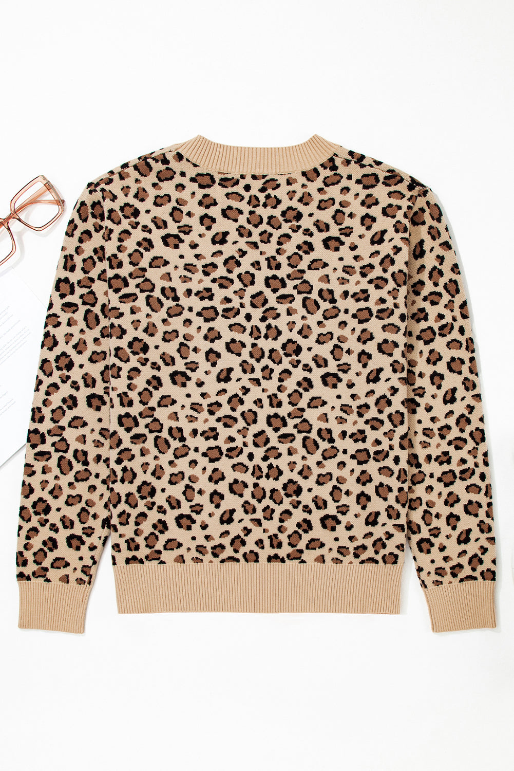 Leopard Print Dolman Sleeve Sweater - Khaki