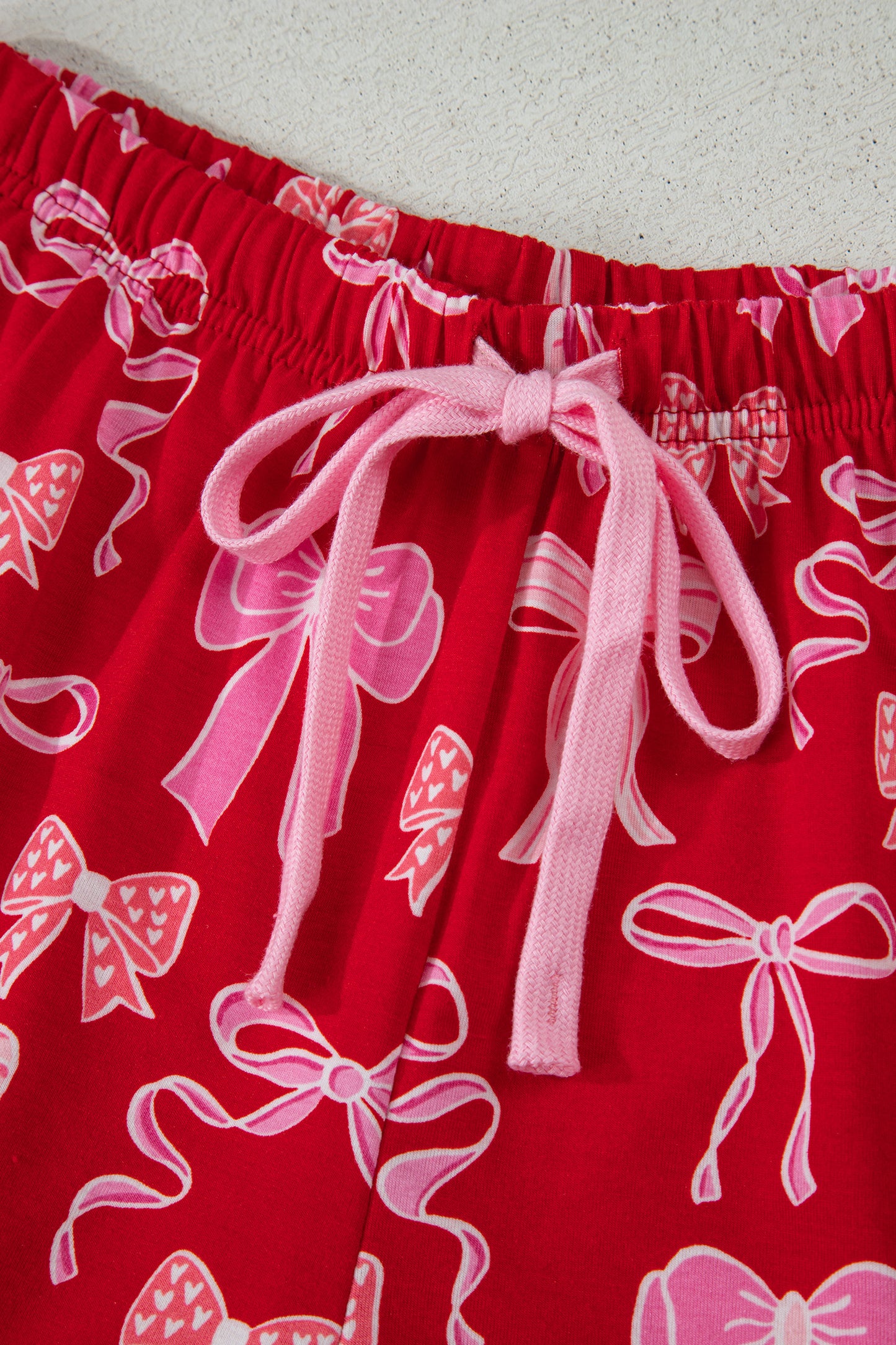 Red Sweet Bow Print Ruffled Short Sleeve Pajama Set