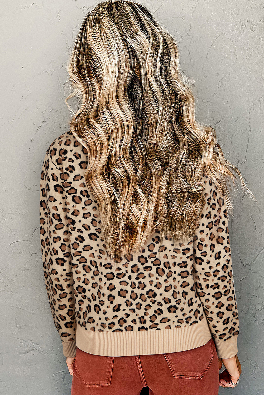 Leopard Print Dolman Sleeve Sweater - Khaki