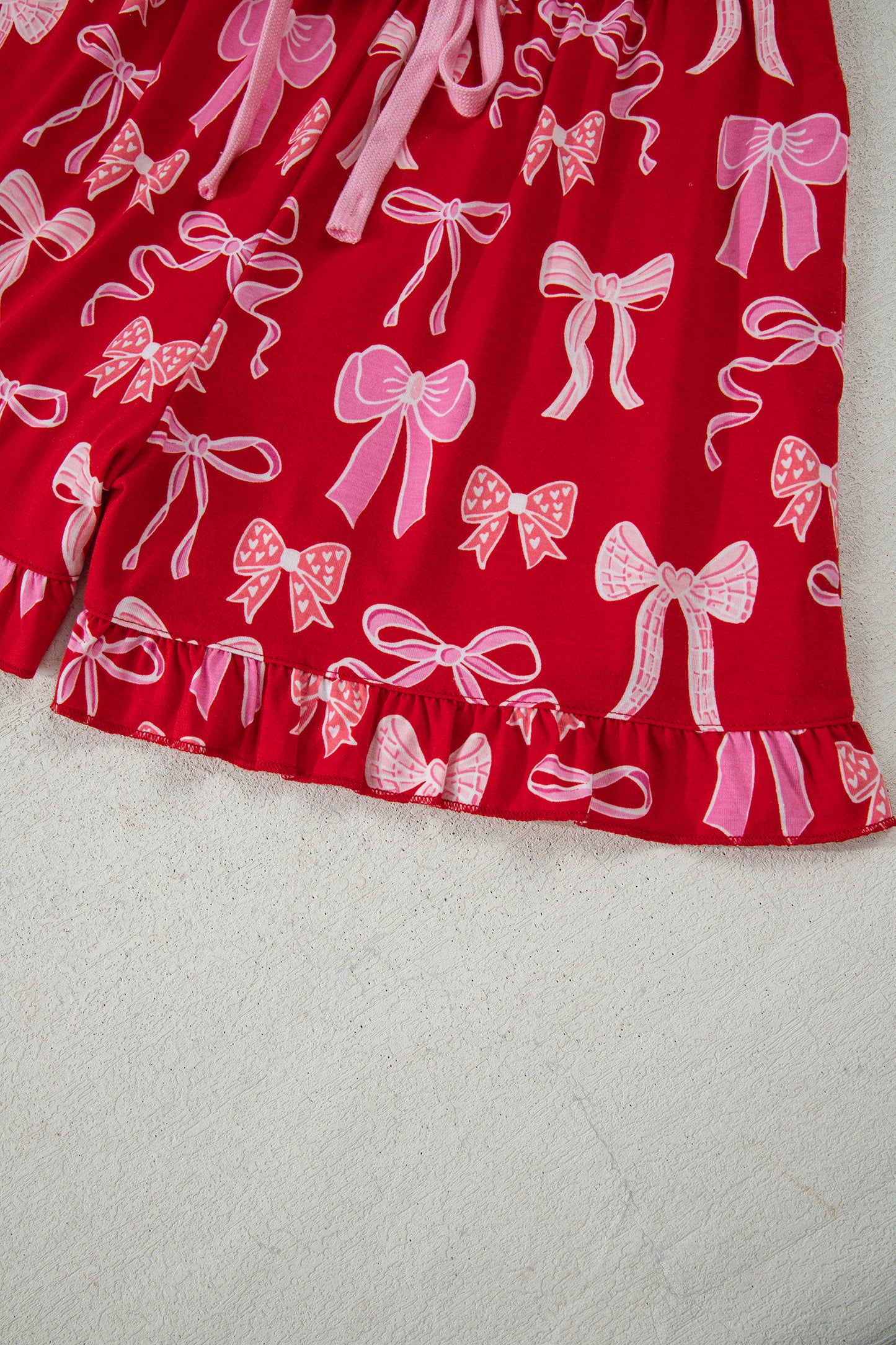 Red Sweet Bow Print Ruffled Short Sleeve Pajama Set