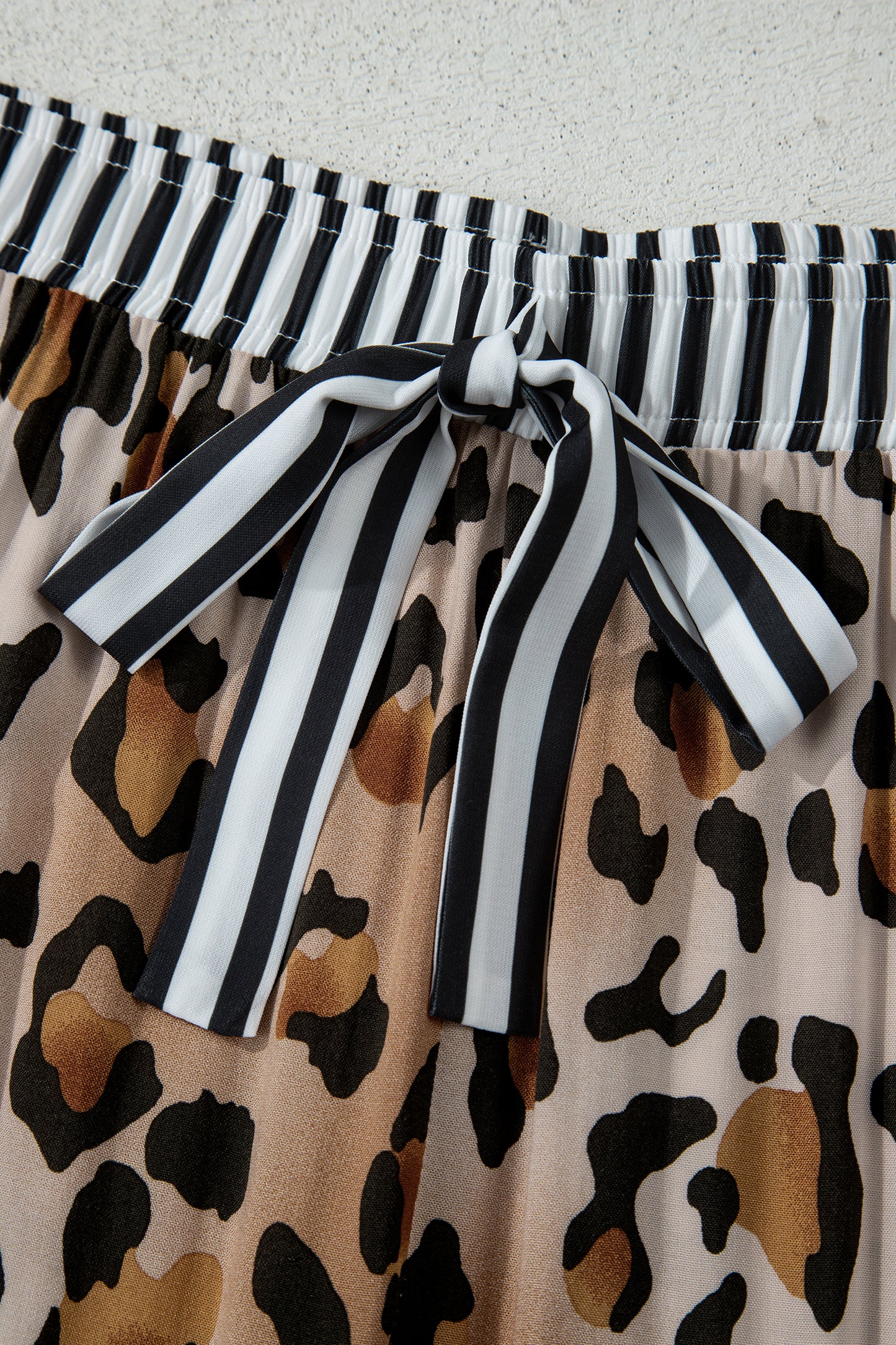 Leopard Print Striped Patchwork Pajama Set - 2-Piece Long Loungewear