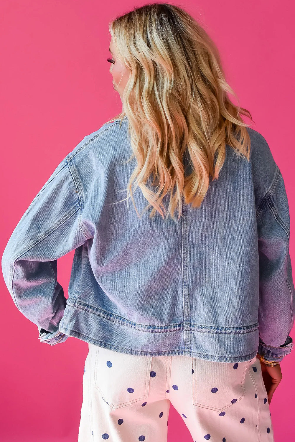 Draw-Cord Hem Light Wash Denim Jacket - Beau Blue