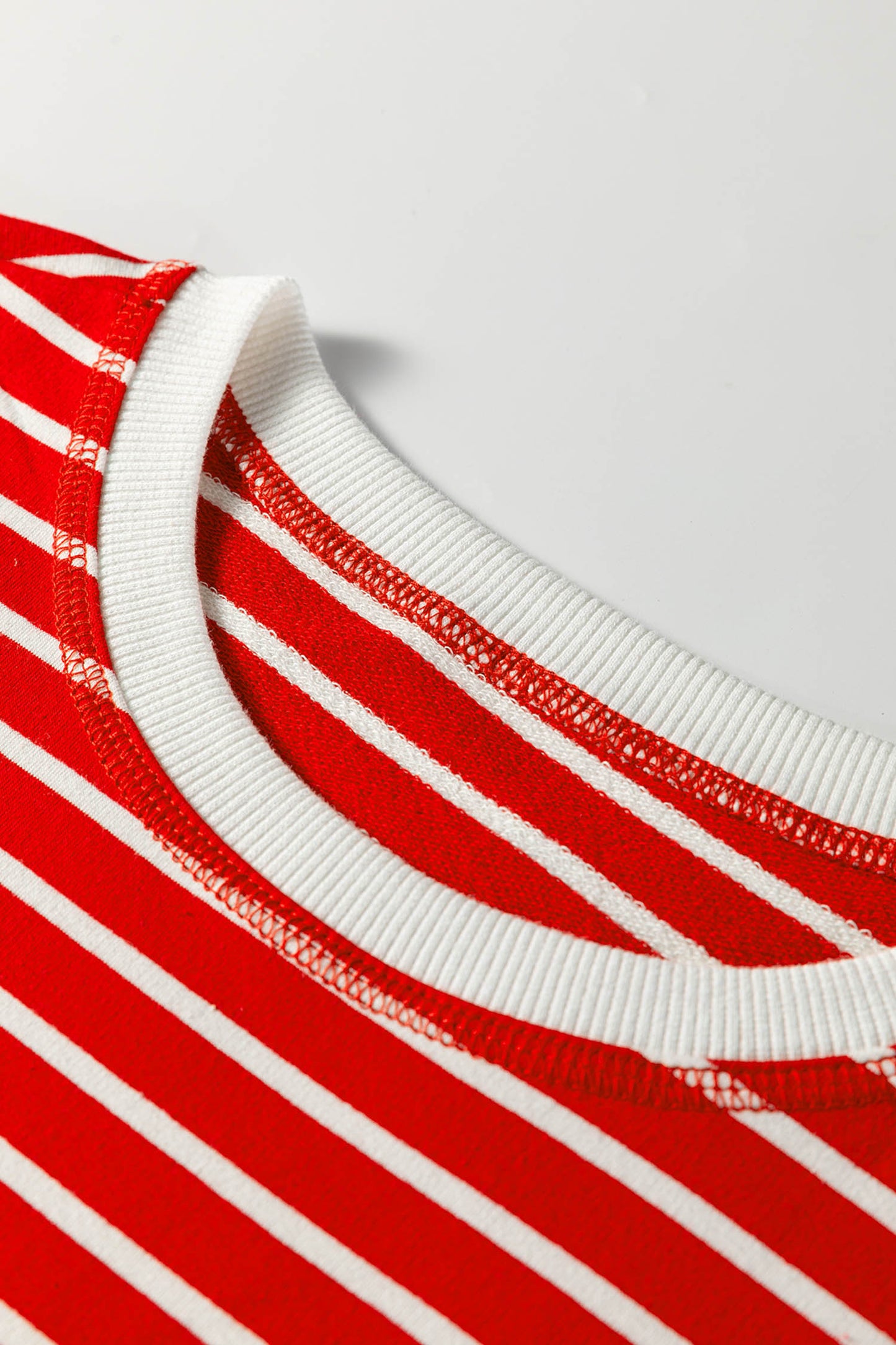 Stripe Ribbed Round Neck Trim Loose Tank Top - Red