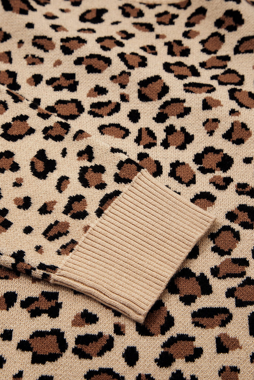 Leopard Print Dolman Sleeve Sweater - Khaki