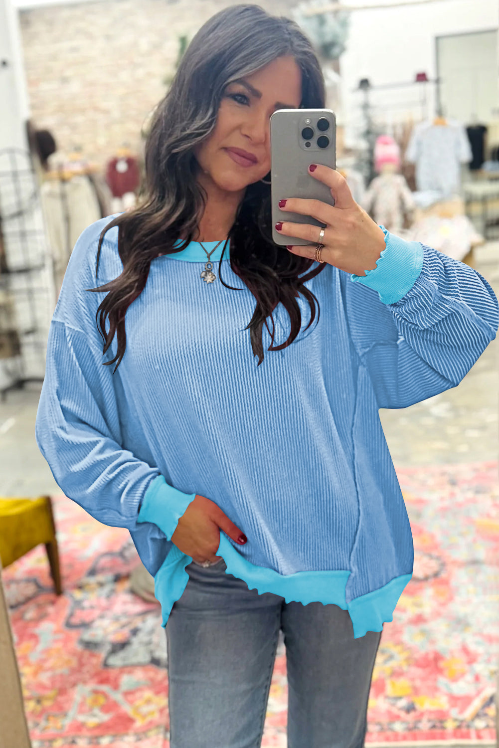 Twisted Rib Uneven Hem Drop Shoulder Loose Knit Top