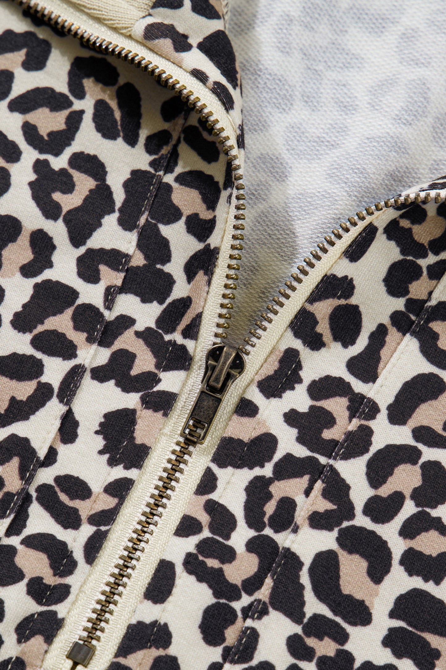 Leopard Print Zip Neck Striped Webbing Patchwork T-Shirt Mini Dress - Khaki