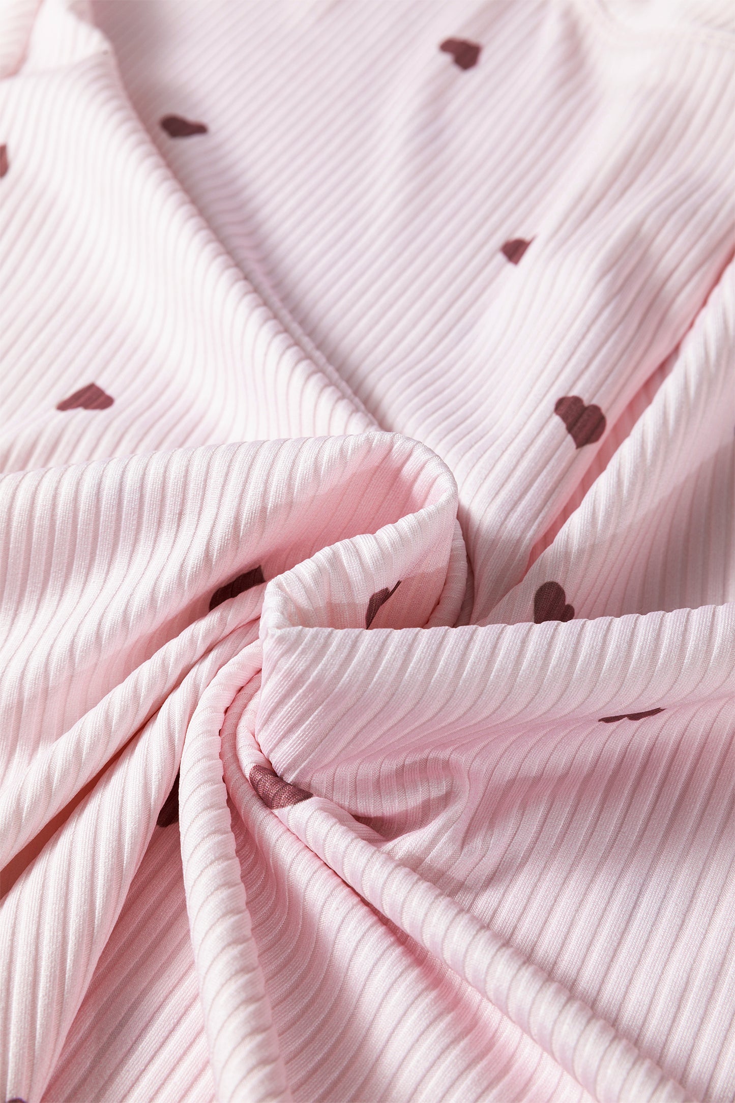 Valentine Heart Print Ribbed Knit Short Lounge Set - Light Pink