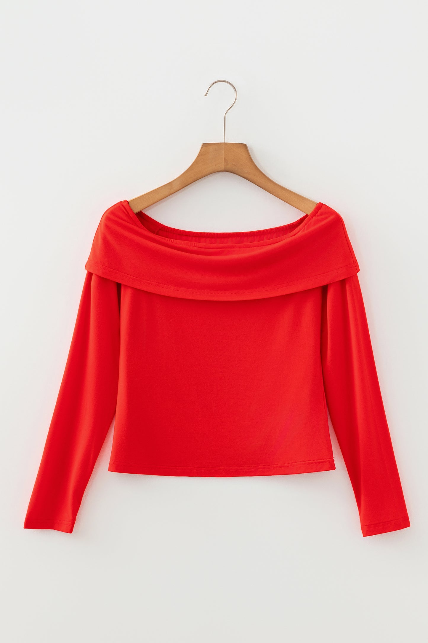 Foldover Off Shoulder Long Sleeve Slim Fit Top