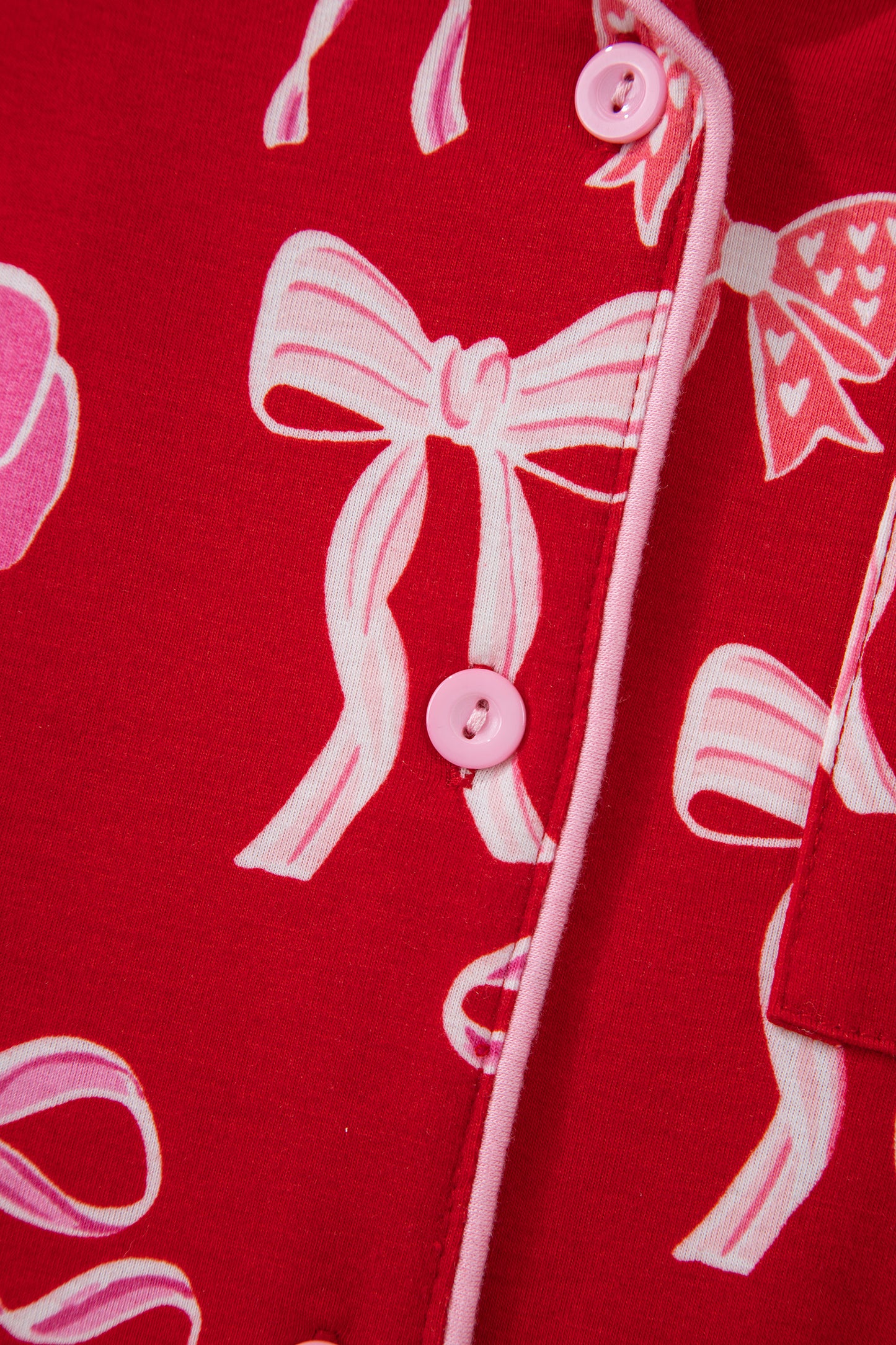 Red Sweet Bow Print Ruffled Short Sleeve Pajama Set